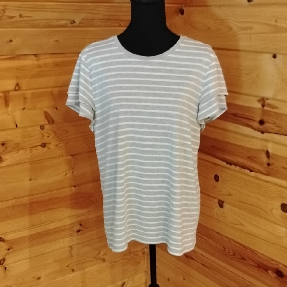 Ann Taylor Large Gray And White Stripe Top